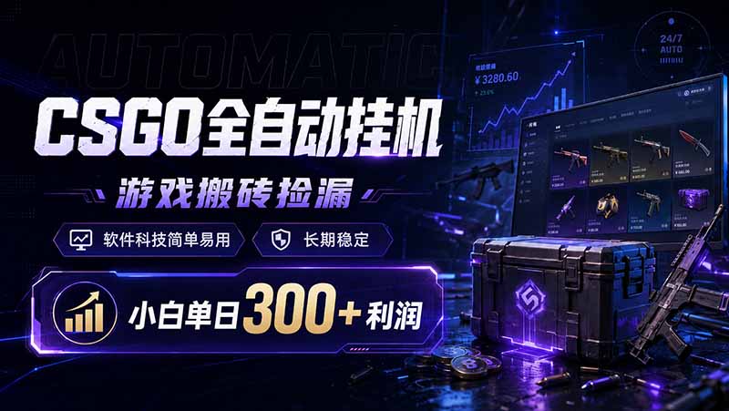 CSGO全自动挂机，游戏搬砖捡漏，软件科技简单易用，长期稳定，小白单日300+利润-niguangts
