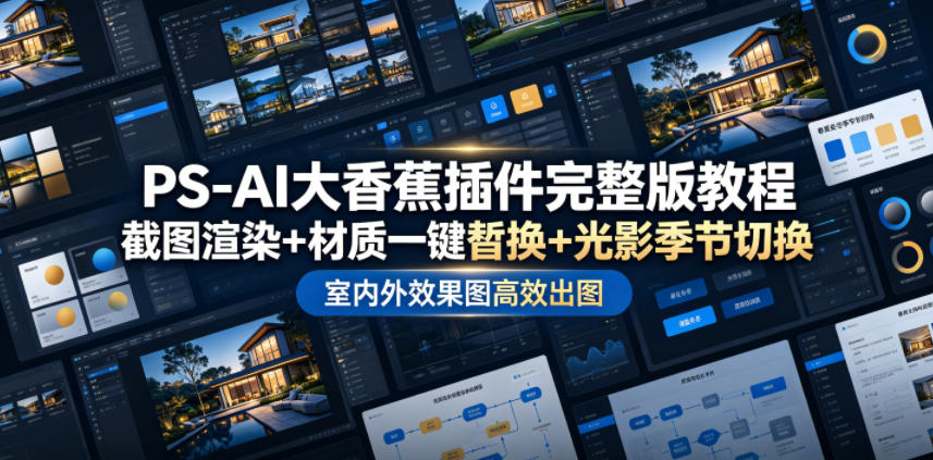 PS-AI大香蕉插件完整版教程，截图渲染+材质一键替换+光影季节切换，室内外效果图高效出图高阶课程-niguangts