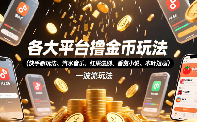 各大平台撸金币玩法(快手新玩法、汽水音乐、红果漫剧、番茄小说、木叶短剧)，一波流玩法(收费398元的教程)-niguangts
