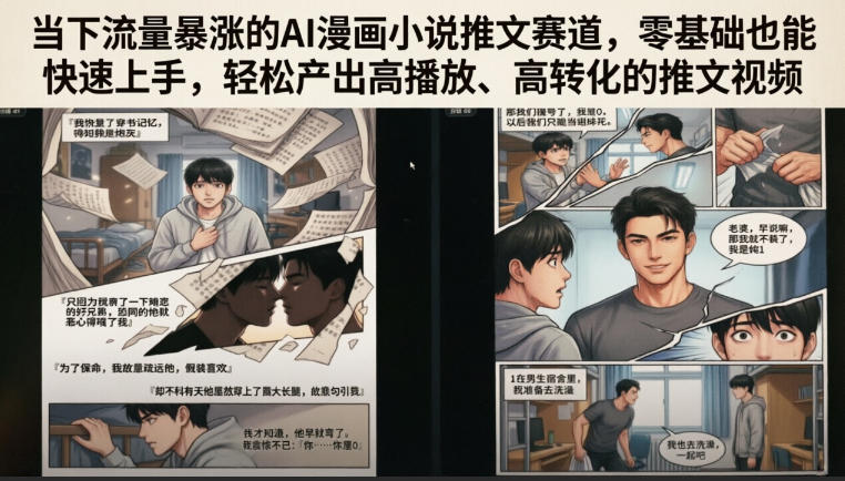 当下流量暴涨的AI漫画小说推文赛道，零基础也能快速上手，轻松产出高播放、高转化的推文视频-niguangts