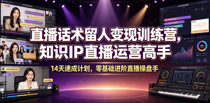 直播话术留人变现训练营，知识IP直播运营高手，14天速成计划，零基础进阶直播操盘手-niguangts