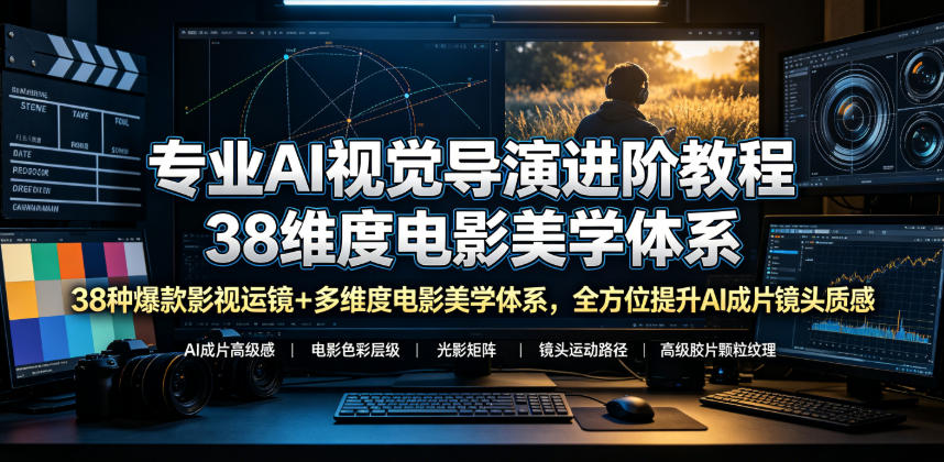 专业AI视觉导演进阶教程，38种爆款影视运镜+多维度电影美学体系，全方位提升AI成片高级感与镜头质感-niguangts