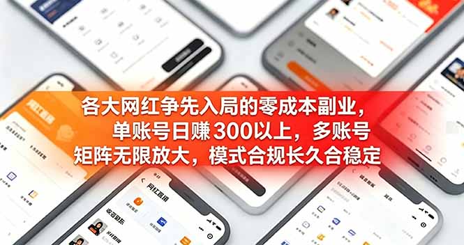 各大网红争先入局的零成本副业，单账号日赚 300 以上，多号矩阵可放大，模式合规长久稳定！-niguangts