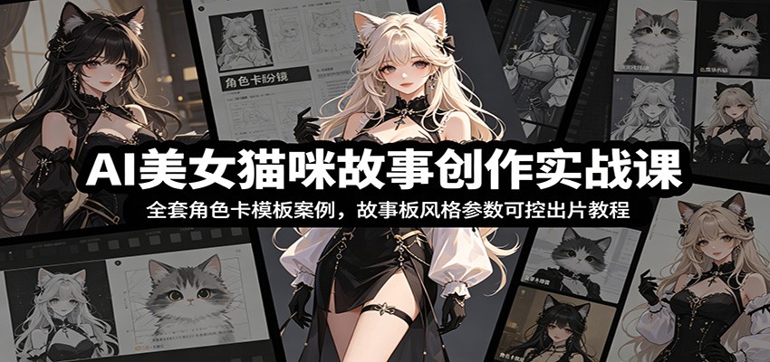 AI美女猫咪故事创作实战课：全套角色卡模板案例，故事板风格参数可控出片教程-niguangts