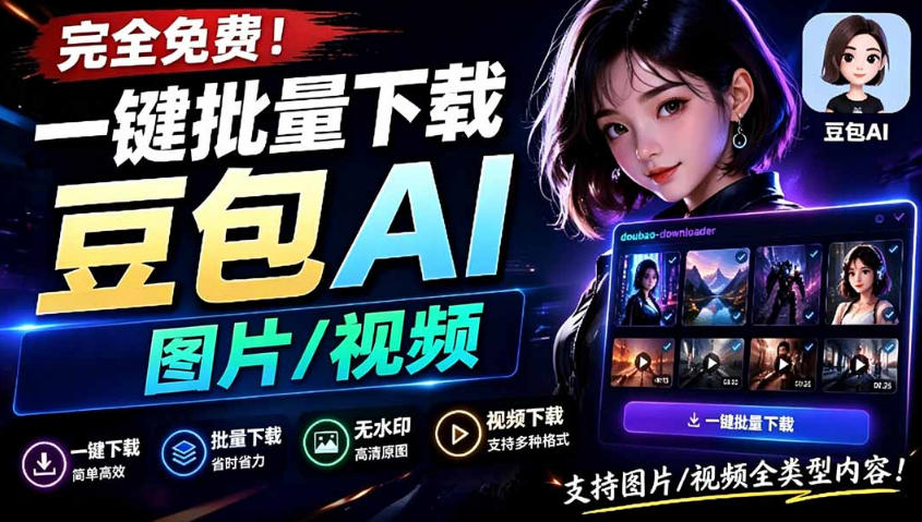 Github最新发布！一键批量下载豆包AI无水印图片/视频，简单易用，自动解析提示词-niguangts