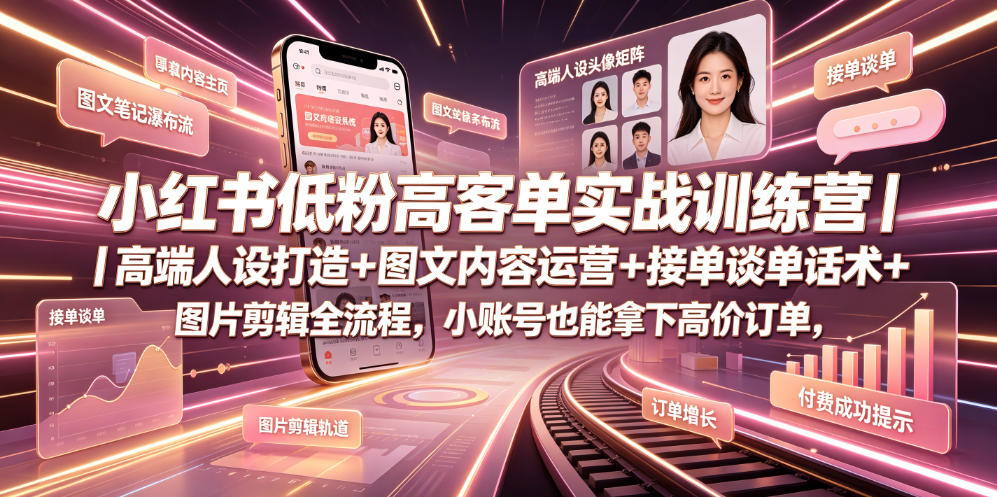 小红书低粉高客单实战训练营｜高端人设打造+图文内容运营+接单谈单话术+图片剪辑全流程，小账号也能拿下高价订单-niguangts