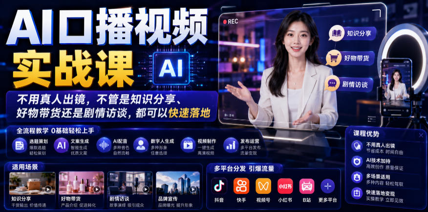 AI口播视频实战课，不用真人出镜，不管是知识分享、好物带货还是剧情访谈，都可以快速落地-niguangts