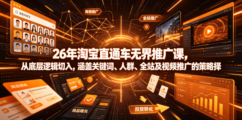 26年淘宝直通车无界推广课，从底层逻辑切入，涵盖关键词、人群、全站及视频推广的策略选择-niguangts