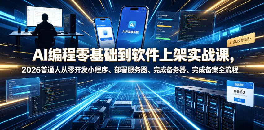 AI编程零基础到软件上架实战课，2026普通人从零开发小程序、部署服务器、完成备案全流程项目落地教程-niguangts