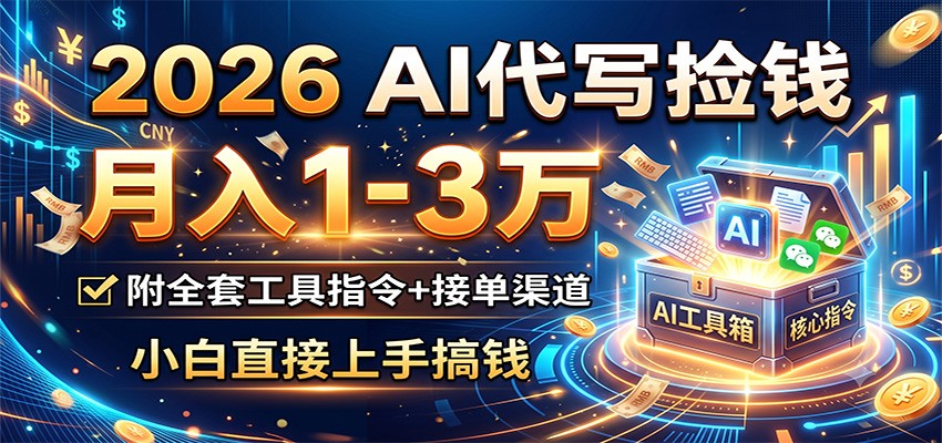 2026 AI代写捡钱，月入1-3万，附全套工具指令+接单渠道，小白直接上手搞钱-niguangts