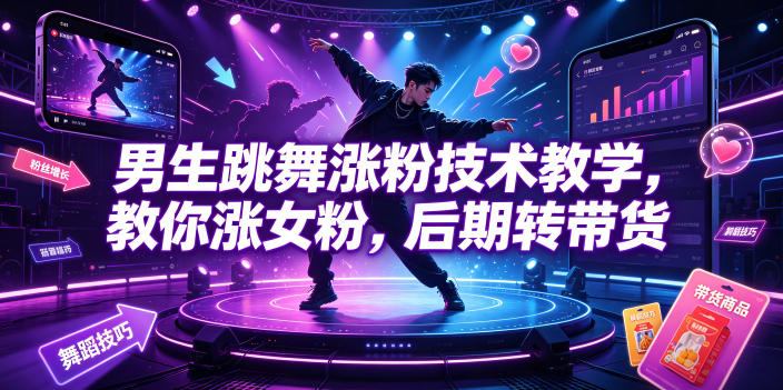 男生跳舞涨粉技术教学，教你涨女粉，后期转带货-niguangts