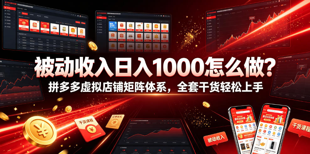 被动收入日入1000怎么做？拼多多虚拟店铺矩阵体系，全套干货轻松上手【揭秘】-niguangts
