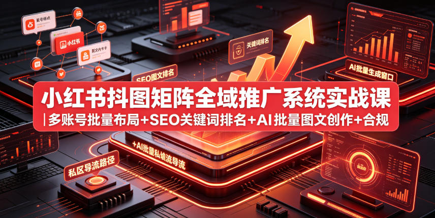 小红书抖图矩阵全域推广系统实战课｜多账号批量布局+SEO关键词排名+AI批量图文创作+合规私域导流完整落地教程-niguangts