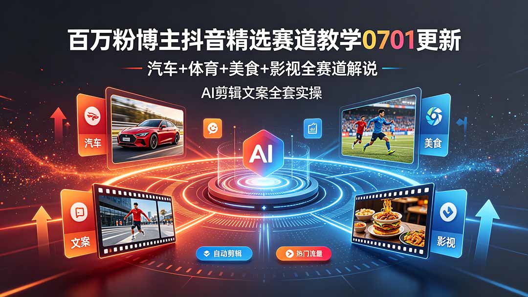 百万粉博主抖音精选赛道教学-0701更新，汽车+体育+美食+影视全赛道解说，AI剪辑文案全套实操-niguangts