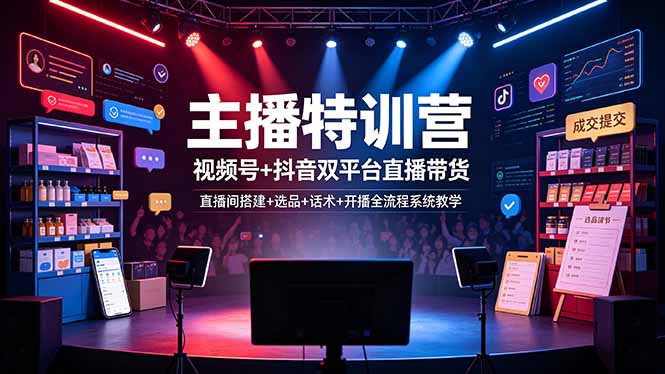 主播特训营：视频号+抖音双平台直播带货，直播间搭建+选品+话术+开播全流程系统教学-niguangts