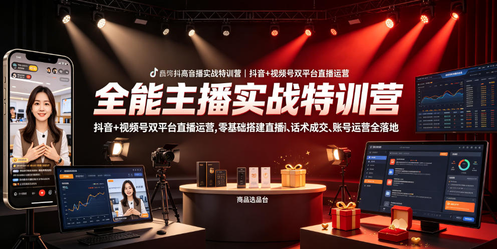 全能主播实战特训营｜抖音+视频号双平台直播运营，零基础搭建直播间、精准选品、话术成交、账号运营全落地-niguangts