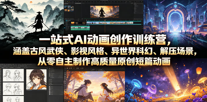 一站式AI动画创作训练营，涵盖古风武侠、影视风格、异世界科幻、解压场景，从零自主制作高质量原创短篇动画-niguangts