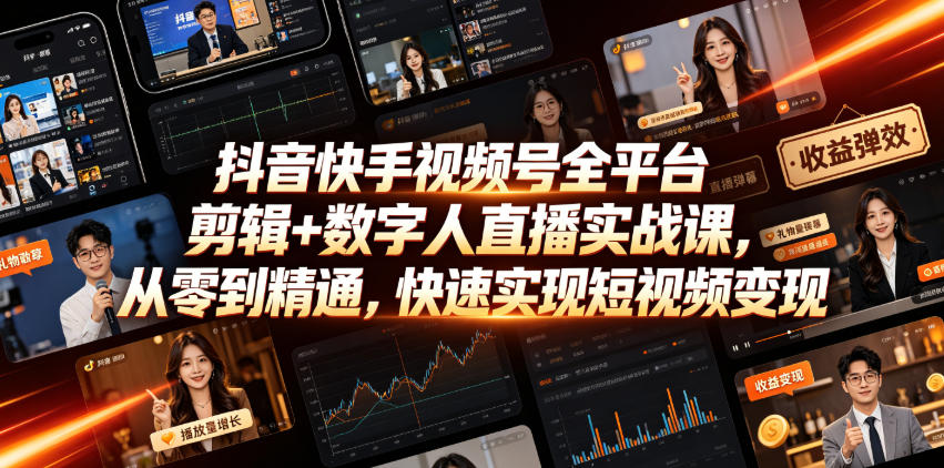 抖音快手视频号全平台剪辑+数字人直播实战课，从零到精通，快速实现短视频变现(更新2026年6月)​-niguangts