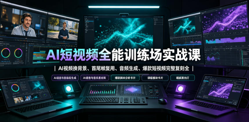 AI短视频全能训练场实战课｜AI视频换背景、首尾帧复用、音频生成、爆款短视频完整复刻全套实操教学-niguangts