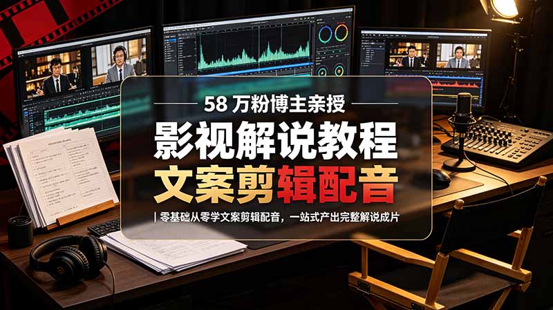 58 万粉博主荧幕春秋亲授影视解说教程｜零基础从零学文案剪辑配音，一站式产出完整解说成片-niguangts