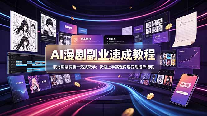 AI漫剧副业速成教程，取材编剧剪辑一站式教学；快速上手实现内容变现接单增收-niguangts