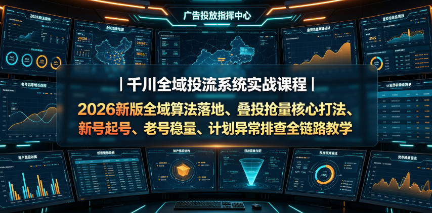 千川全域投流系统实战课程｜2026新版全域算法落地、叠投抢量核心打法、新号起号、老号稳量、计划异常排查全链路教学-niguangts