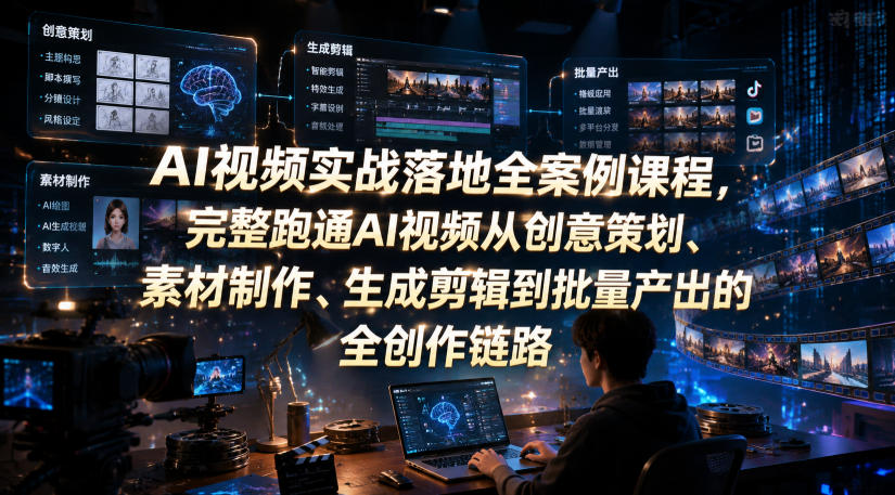 AI视频实战落地全案例课程，完整跑通AI视频从创意策划、素材制作、生成剪辑到批量产出的全创作链路-niguangts