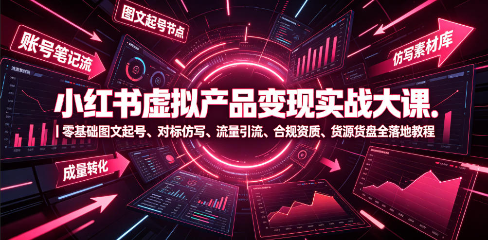 小红书虚拟产品变现实战大课｜零基础图文起号、对标仿写、流量引流、合规资质、货源货盘全落地教程-niguangts