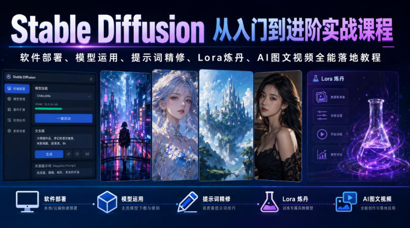 Stable Diffusion从入门到进阶实战课程｜软件部署、模型运用、提示词精修、Lora炼丹、AI图文视频全能落地教程-niguangts