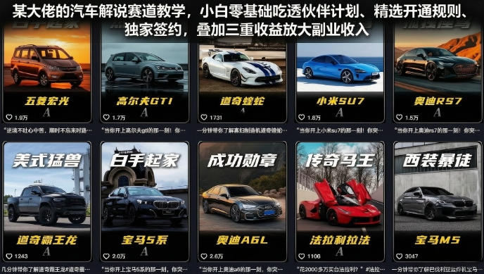 某大佬的汽车解说赛道教学，小白零基础吃透伙伴计划、精选开通规则、独家签约，叠加三重收益放大副业收入-niguangts