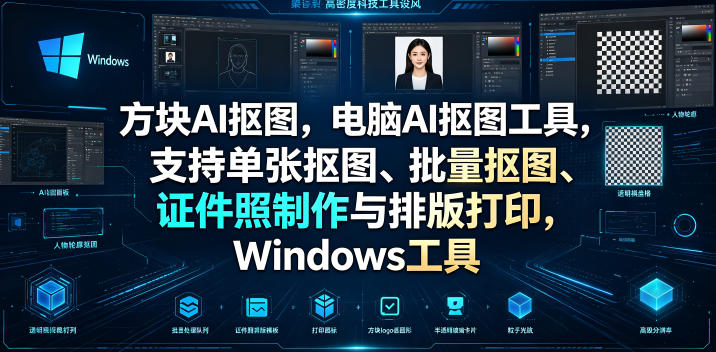 方块AI抠图，电脑AI抠图工具，支持单张抠图、批量抠图、证件照制作与排版打印，Windows工具-niguangts