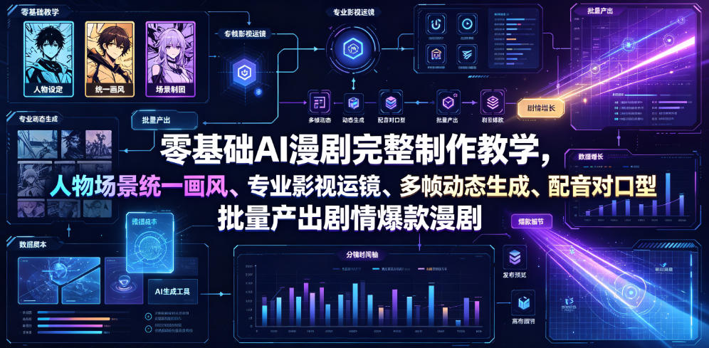 零基础AI漫剧完整制作教学，人物场景统一画风、专业影视运镜、多帧动态生成、配音对口型，批量产出剧情爆款漫剧-niguangts