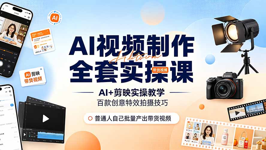 AI视频制作全套实操课，多款AI工具搭配剪映教学，百种特效运镜拍摄实操，抖音账号带货运营全覆盖-niguangts