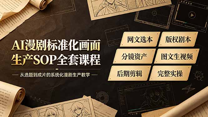 AI漫剧标准化画面生产SOP全套课程，网文选本版权剧本分镜资产全覆盖，图文生视频后期剪辑完整实操教学-niguangts