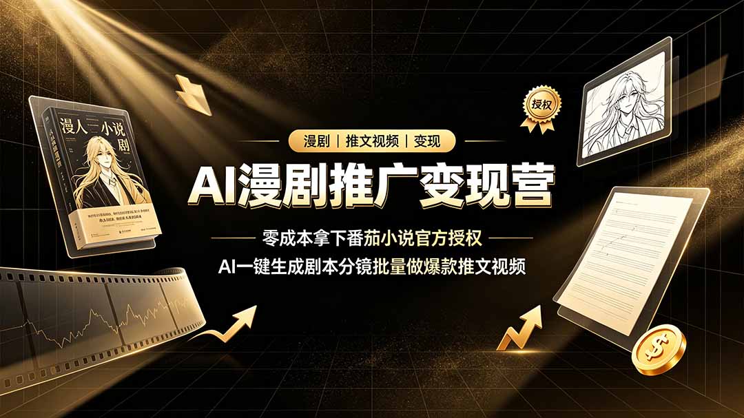 AI漫剧推广变现营，零成本拿下番茄小说官方授权，AI一键生成剧本分镜批量做爆款推文视频-niguangts