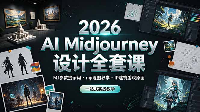 2026 AI Midjourney设计全套课，MJ参数提示词niji混图教学，IP建筑游戏原画一站式实战教学-niguangts
