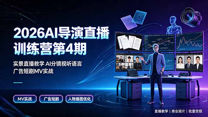 2026AI导演直播训练营第4期，实景直播教学AI分镜视听语言，广告短剧MV实战，解决人物画面崩坏痛点-niguangts