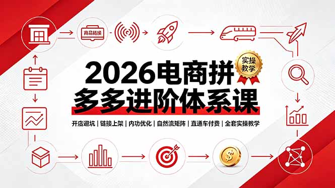2026电商拼多多进阶体系课，开店避坑，链接上架，内功优化，自然流矩阵｜直通车付费｜全套实操教学-niguangts