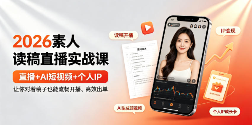 2026素人读稿直播实战课｜直播+AI短视频+个人IP，让你对着稿子也能流畅开播、高效出单-niguangts