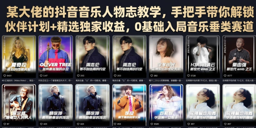 某大佬的抖音音乐人物志教学，手把手带你解锁伙伴计划+精选独家收益，0基础入局音乐垂类赛道-niguangts