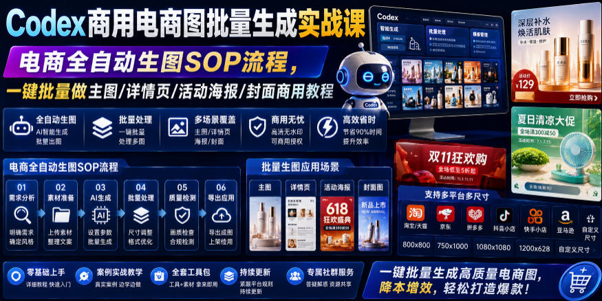 Codex商用电商图批量生成实战课｜电商全自动生图SOP流程，一键批量做主图/详情页/活动海报/封面商用教程-niguangts