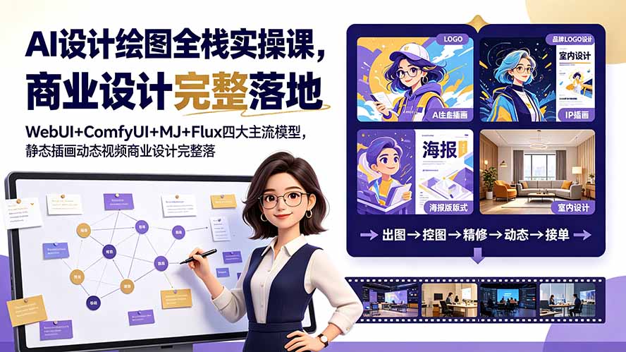 AI设计绘图全栈实操课，WebUI+ComfyUI+MJ+Flux四大主流模型，静态插画动态视频商业设计完整落地教程-niguangts