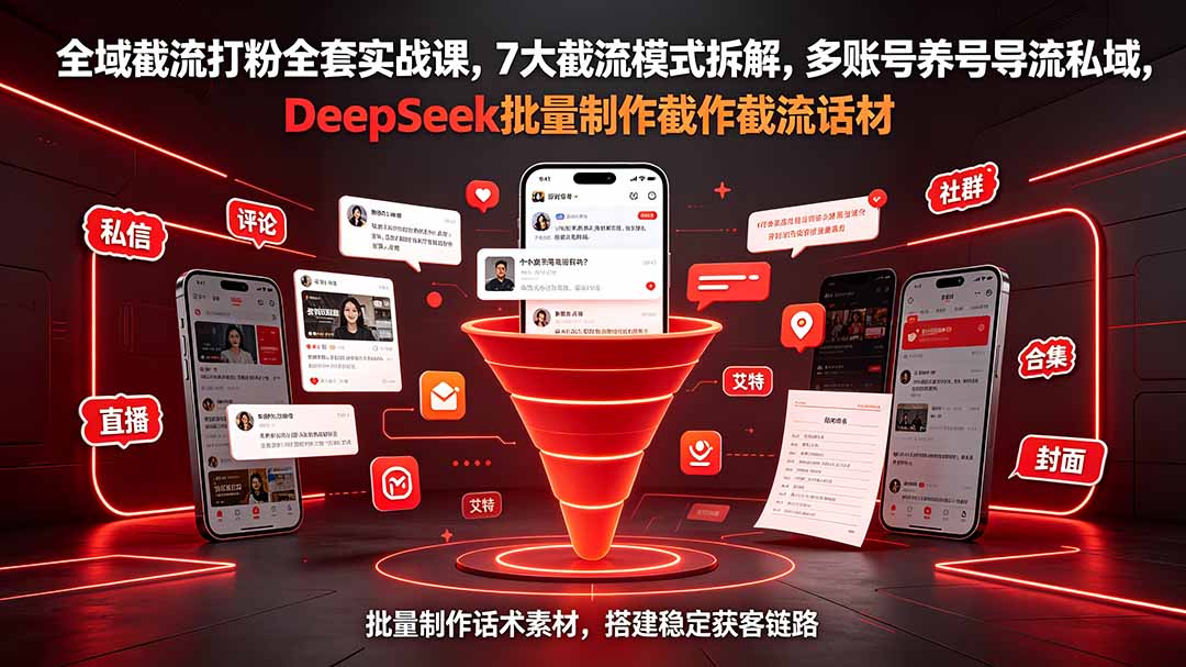 全域截流打粉全套实战课，7大截流模式拆解，多账号养号导流私域，DeepSeek批量制作截流话术素材-niguangts