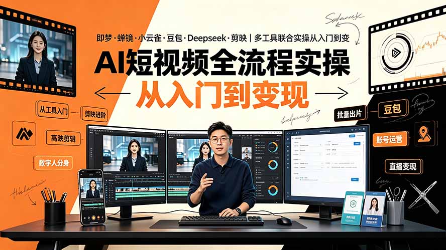 AI短视频全流程实操：即梦·蝉镜·小云雀·豆包·Deepseek·剪映｜多工具联合实操从入门到变现-niguangts