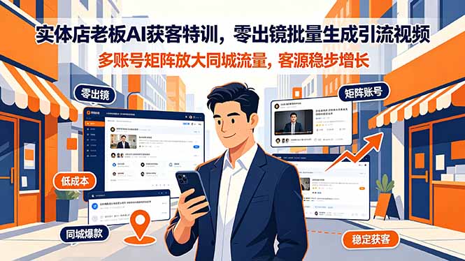 实体店老板AI获客特训，零出镜批量生成引流视频，多账号矩阵放大同城流量，客源稳步增长-niguangts