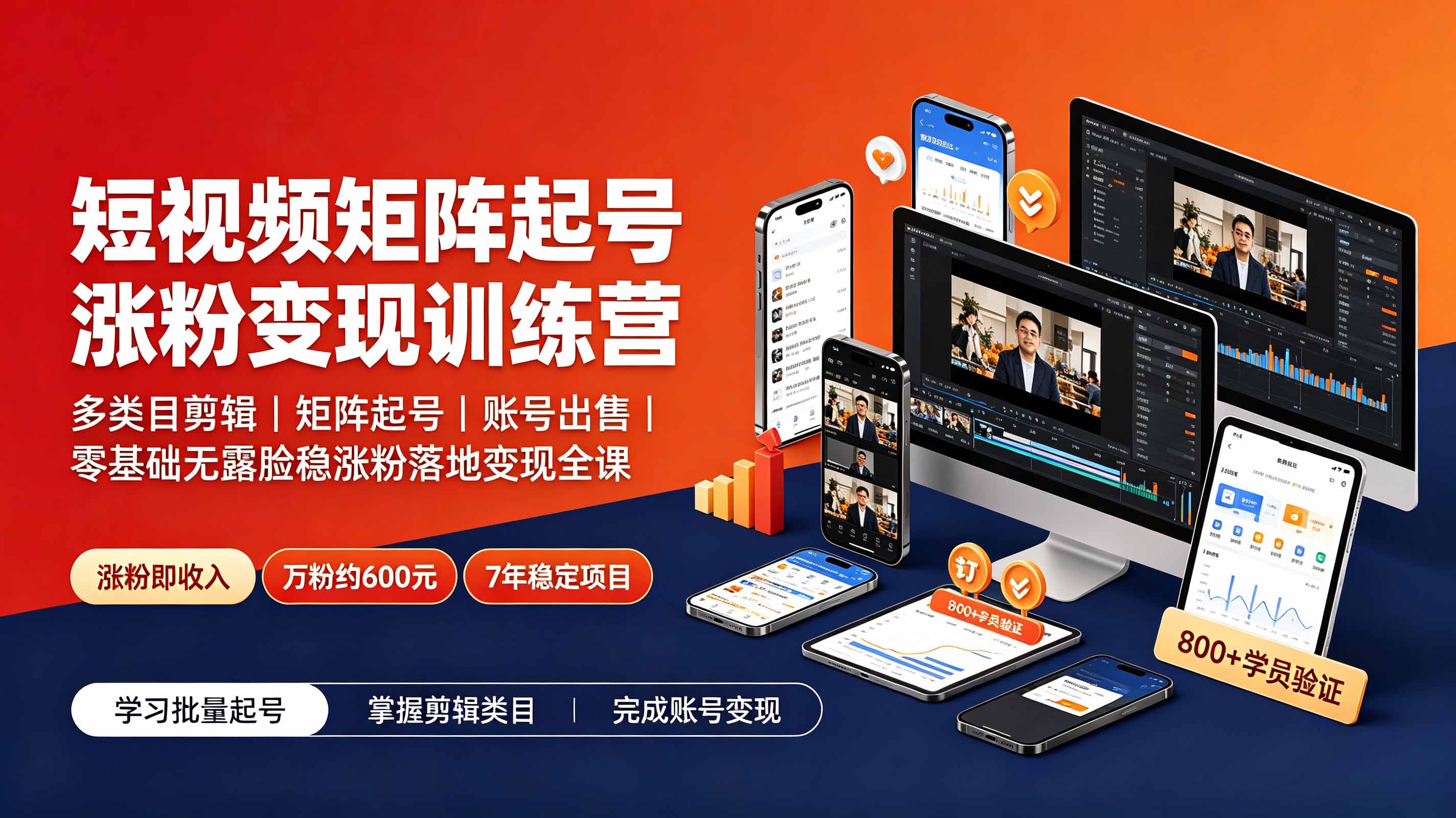 短视频矩阵起号涨粉变现训练营｜多类目剪辑·矩阵起号·账号出售，零基础无露脸稳涨粉落地变现全课-niguangts