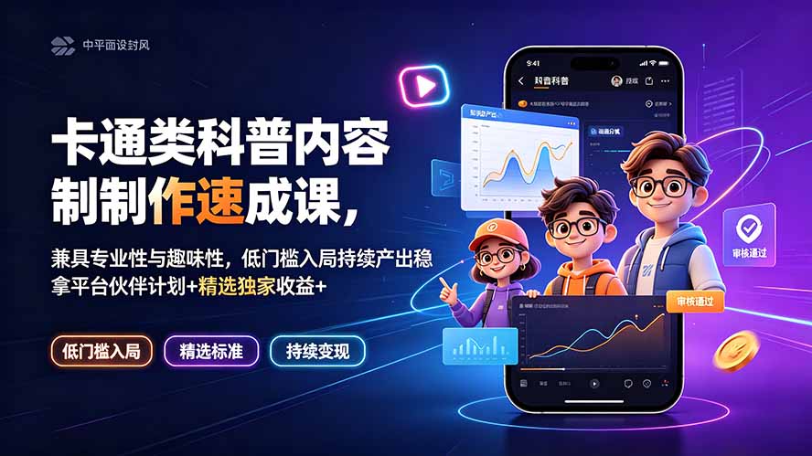卡通类科普内容制作速成课，兼具专业性与趣味性，低门槛入局持续产出稳拿平台伙伴计划+精选独家收益-niguangts