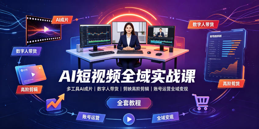 AI短视频全域实战课｜多工具AI成片、数字人带货、剪映高阶剪辑、账号运营全域变现全套教程-niguangts