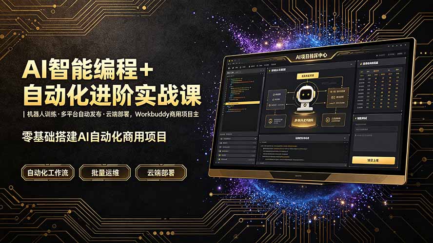AI智能编程+自动化进阶实战课｜机器人训练·多平台自动发布·云端部署，Workbuddy商用项目全流程教学-niguangts