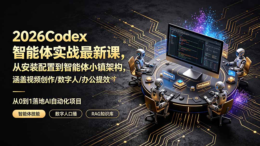 2026Codex智能体实战最新课，从安装配置到智能体小镇架构，涵盖视频创作/数字人/办公提效全技能-niguangts